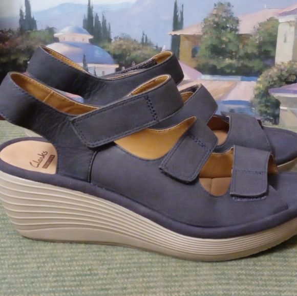 👟👟Clarks Reedly Juno Dark Gray Comfort Sandals Velcro Ortholite Size 7.5 Women - Picture 7 of 16